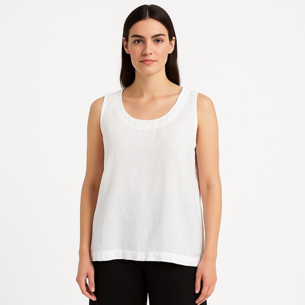 Eskandar White Linen Relaxed Minimalist Scoop Neck Top Womens 1 Small